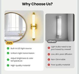 23.6" Modern Wall Sconce, 5CCT Dimmable LED Bathroom Vanity Light, Brushed Gold Wall Light with Resin Shade, 20W Hardwired Vanity Lighting for Bedroom