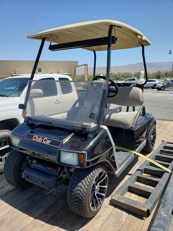 club car golf cart 48 volt black with gold and tan
