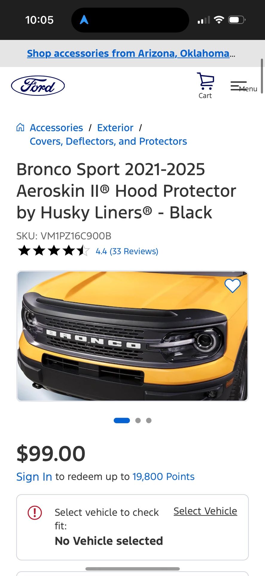 Bronco Sport 2021-2025 Aeroskin 1|® Hood Protector by Husky Liners® - Black