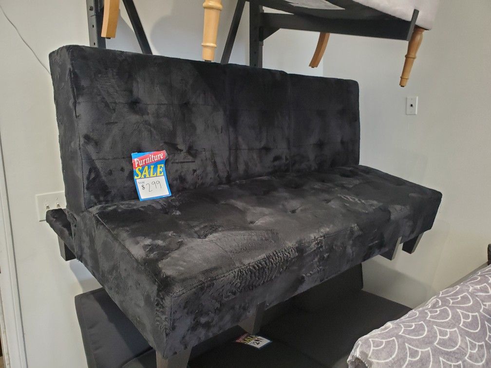 Black Velvet Sofa Bed Sleeper Couch Futon With Cup Holder Console