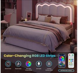 Full Bed Frame with LED Lights and Storage Drawer, White
Upholstered Velvet Platform Bed with Adjuatable Wavy Headboard, Noise-Free, Easy Assembly,No 