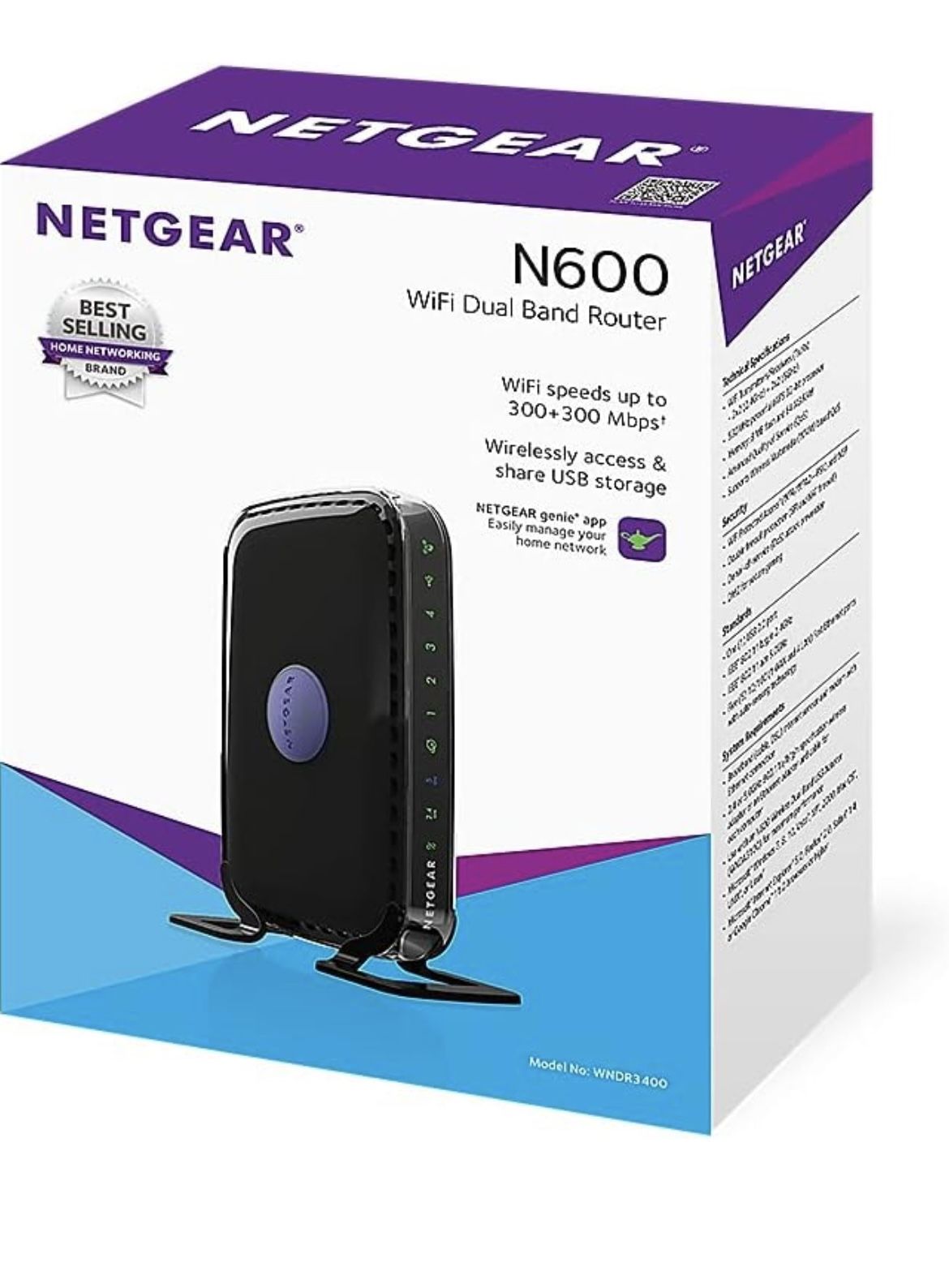 NETGEAR WNDR3400-100NAS N600 Dual Band Wi-Fi Router (WNDR3400)