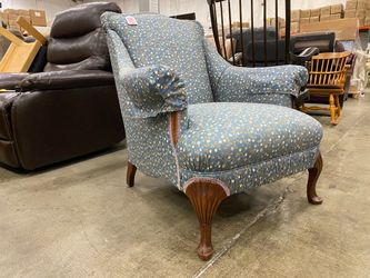 Vintage Floral Wingback Chair with Contrast Piping Detail