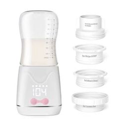 Portable Bottle Warmer, w-maxa Fast Baby Bottle Warmer for Travel with Glass Bottle & 4 Adapters, Rechargeable Bottle Warmer On The Go with Precise Te