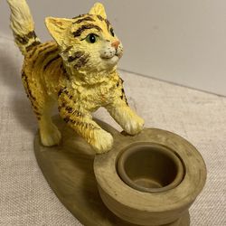 Vintage Cat figurine Silvestri yellow striped tiger kitty Candle Holder 80s 90s