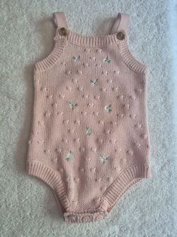 Baby Girl, Pink Knit Baby Romper, 3-6  mo, Nicole Miller