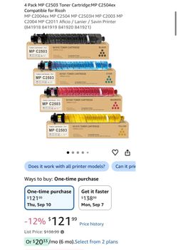 4 Pack MP C2503 Toner Cartridge:MP C2504ex Compatible for Ricoh  and more (j31)