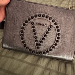 Authentic Valentino Kiki Rock Leather Crossbody Purse - Black