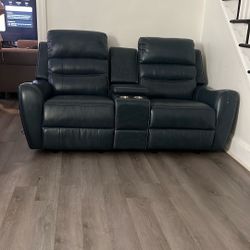 faux Leather Blue  Couch, Love Seat And Recliner 