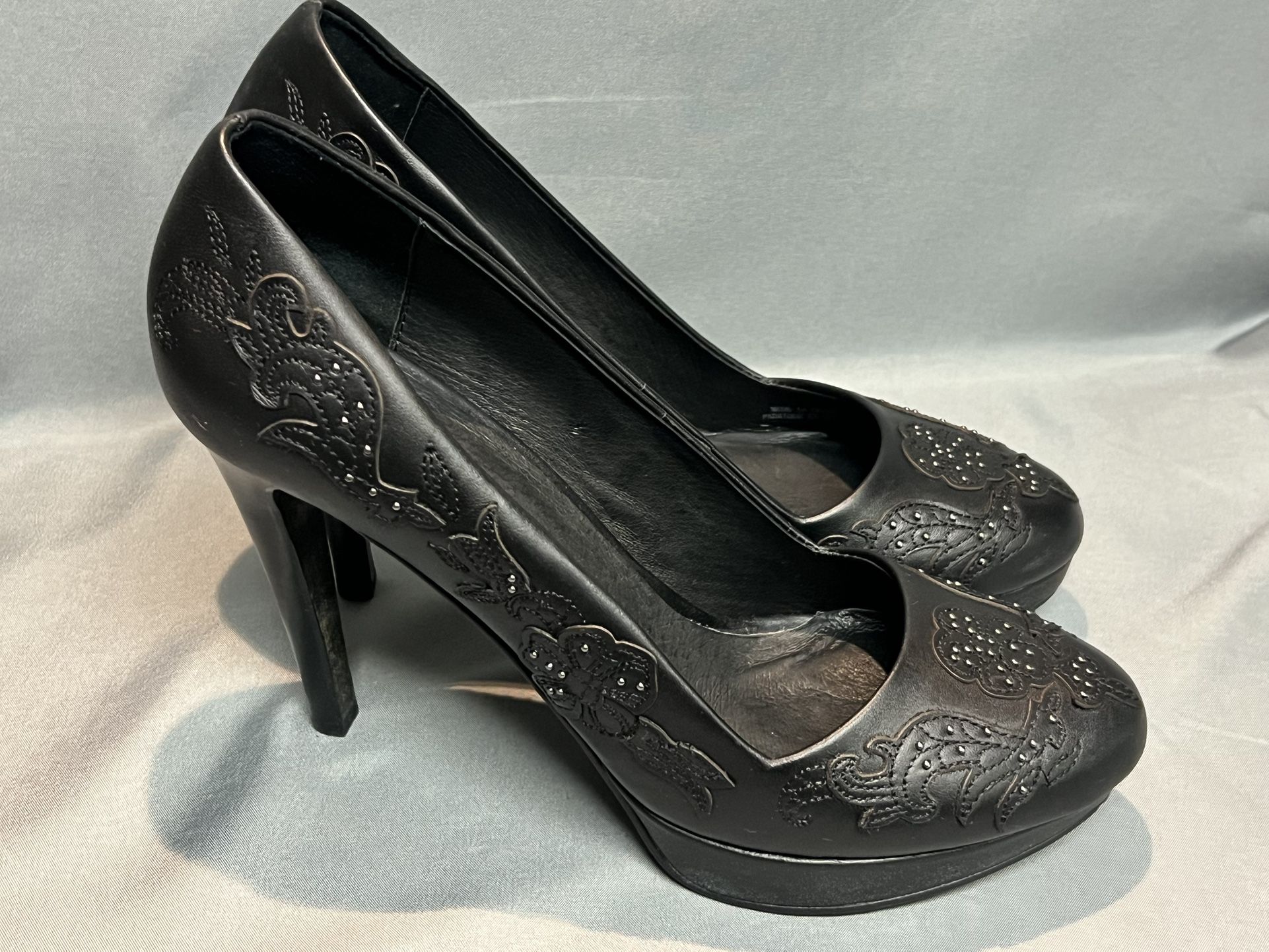 Diesel Black Leather Platform Flower Stud Studded Heels