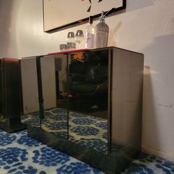 MCM Vintage Ello Furniture sideboard mini-credenza stainless & smoked mirror * VG