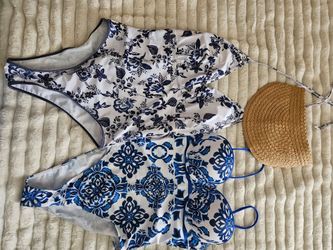 2 bathing suits and a visor