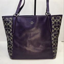 COACH BAILEY TOTE IN VIOLET & SILVER SAFFIANO PVC (COACH F33480)