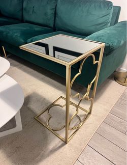 Gold Metal Side Table with Mirror Top
