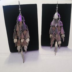 Silver Leaves Chain Dangle Earrings 