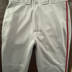Easton Adult Extra Small Baseball Pants. Gray With Red Piping.