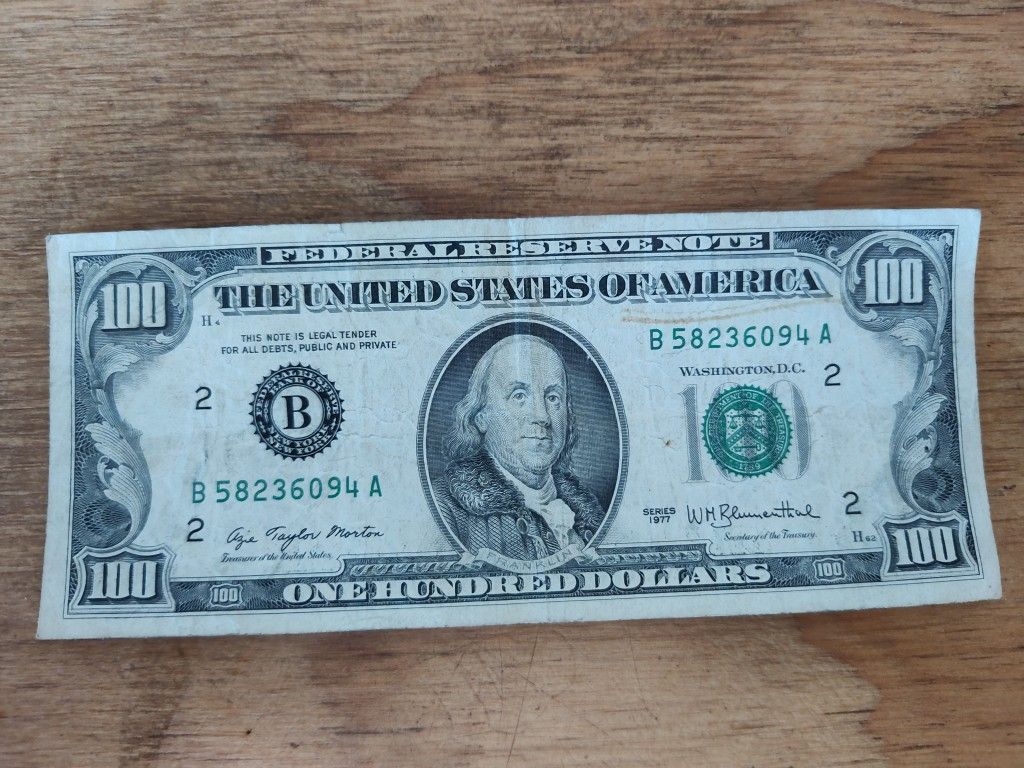 1977 $100 US Curacy