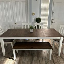 Dining Table with Four Matching Chairs and bench