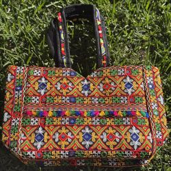 Handcrafted Multicolor Embroidered Boho Tote – Artisan Statement Bag