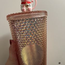 Starbucks China 2021 Coral Pink Ox Year Cow Topper Diamond Studded Cold Cup Tumbler