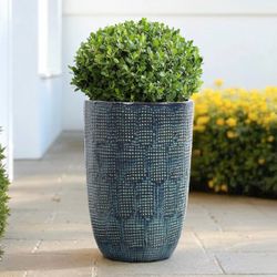 Tall Ceramic Pots for Plants, Blue Glazed Modern Plant Pots with Drainage Hole 17'' H ,PL2757