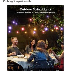 XMCOSY+ Patio Lights, 49Ft Smart Outdoor String Lights RGBW, 15 LED Bulbs, APP & WiFi Control, Compatible with Alexa, IP65 Waterproof String Lights fo