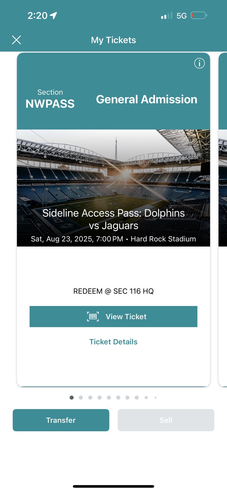 Today Only!! On Field Miami Dolphins Vs Jaguars Pass Sideline Access