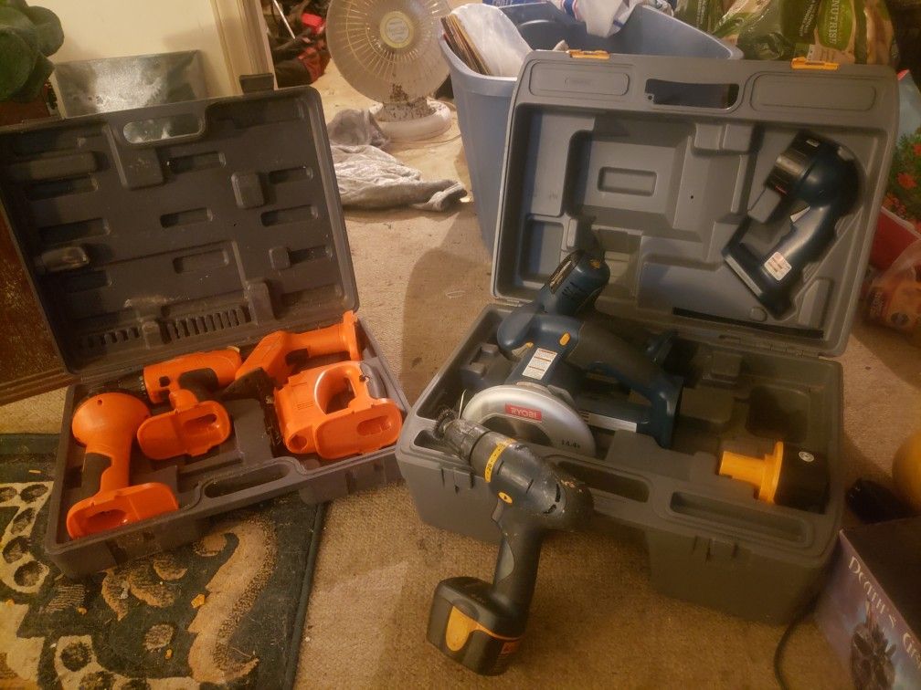 Ryobi And Off Brand Tools With Cases No Chargers. Make Offer For All.