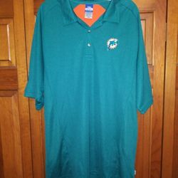 MENS LARGE REEBOK GREEN AND ORANGE MIAMI DOLPHINS EMBROIDERED COLLARED SHIRT