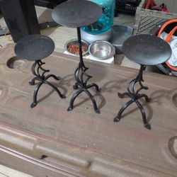 Set of 3 Black Metal Candle Holders Swirl Center 12", 9.5", 7.5