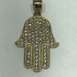 14k Yellow Gold Hamsa C.z Pendant 