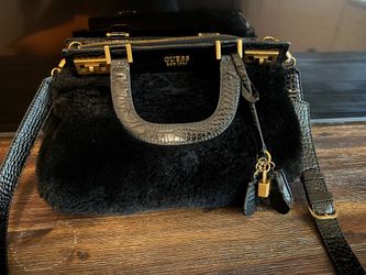 GUESS Black Faux Fur Satchel Crossbody Bag