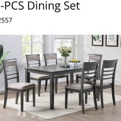 Six Chair, 7- Piece Dining Table Gray Set 