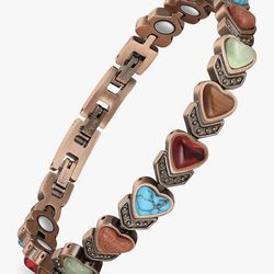 Feraco Pure Copper Bracelets for Women, Ultra Strength Magnetic Bracelet with 3800 Gauss Magnets & Natural Turquoise & Stones, Adjustable, Jewelry Gif