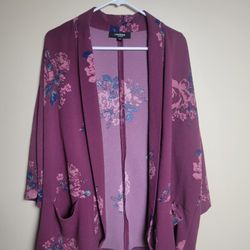 Chelsea Studio Floral Print Open Front Jacket 3/4 Sleeve Size M  