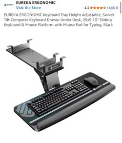 EUREKA ERGONOMIC Keyboard Tray Height Adjustable, Swivel Tilt Computer Keyboard Drawer Under Desk, 25x9.13'' Sliding Keyboard & Mouse Platform with Mo