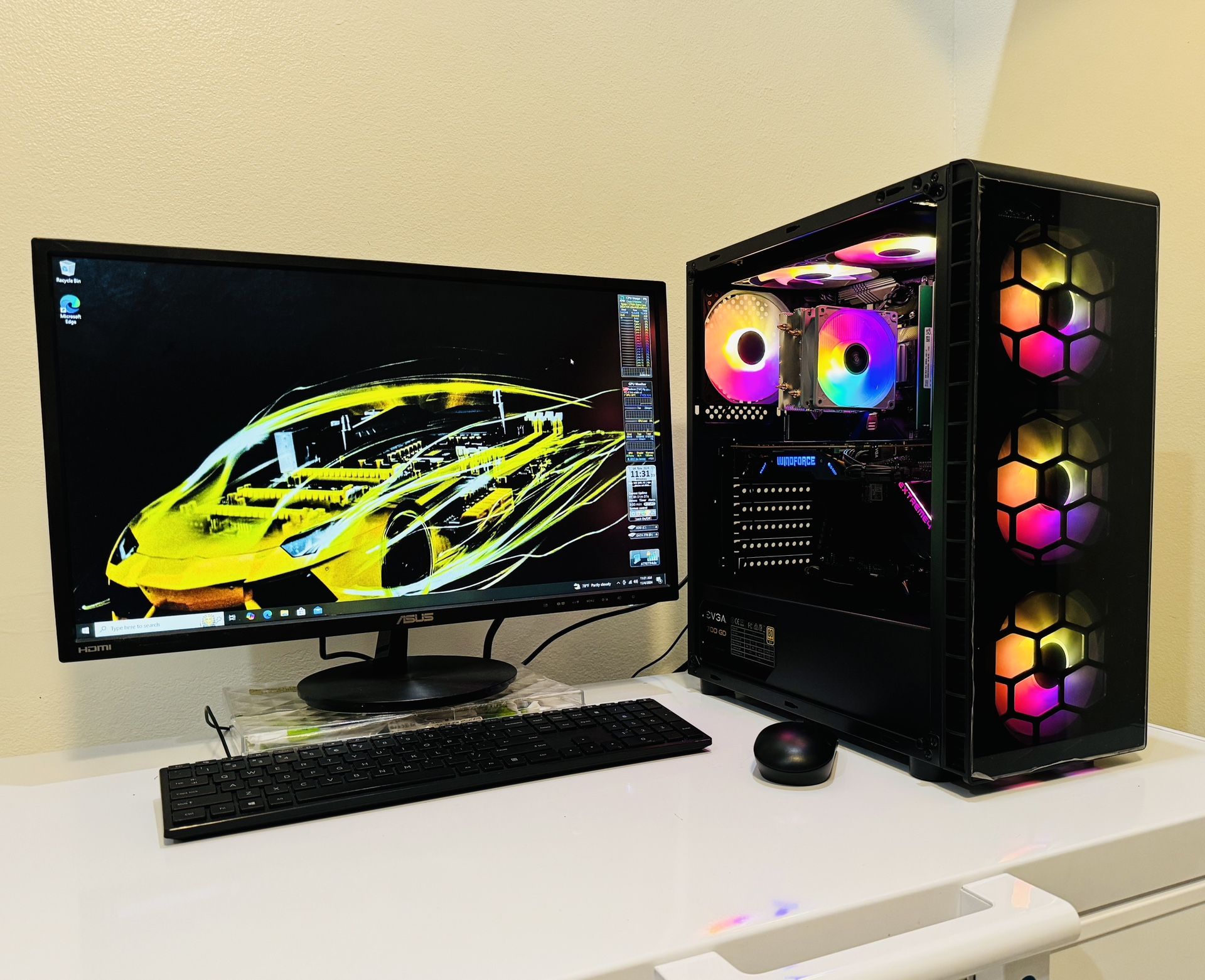 NEW ASROCK Gaming PC 16 Core RYZEN 7 @3,7G. GPU R9 390 8G. 512G M2 NVme/3T HDD, 16G DDR4, USB3, WIFI, Bluetooth. 700W PSU, 24”Monit. Keyb/Mou. Win10P
