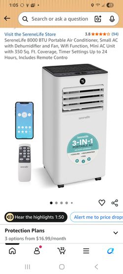 SereneLife 8000 BTU Portable Air Conditioner