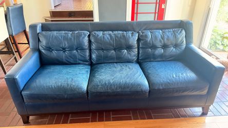 Full Navy Blue Leather Couch Set