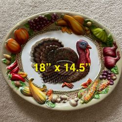 Vintage Molded 3D Plastic Thanksgiving Turkey Platter