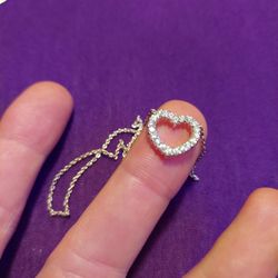 Beautiful Silver Cz Heart Charm Necklace