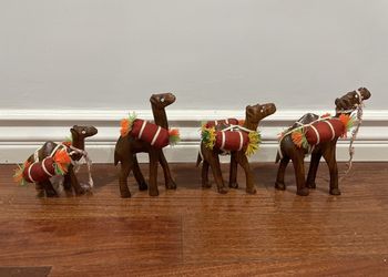 4 Piece Handcrafted Wooden Camel Set
