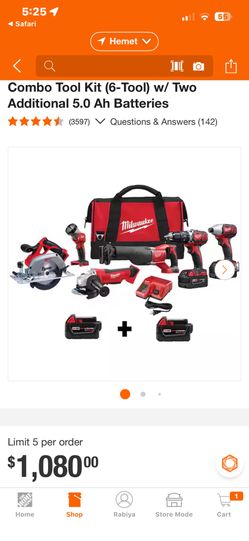 Milwaukee M18 6 piece tool cambo +2 batteries and charger