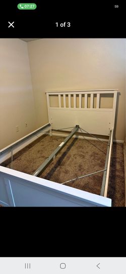 White Ikea Hemnes Queen Bed frame.  Delivery available for an extra fee