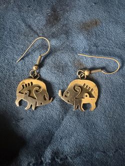 Vintage sterling-silver horned bull/buffalo dangle earrings