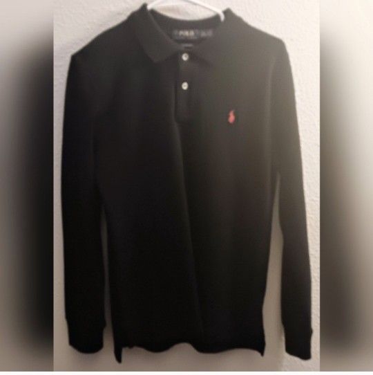 Polo Ralph Lauren Boys Large (14-16) Black Long Sleeve Pullover Red Pony Logo