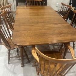 Ethan Allen Solid Wood Table Leaf Dining Table Set w/ 6 Chairs – great Condition