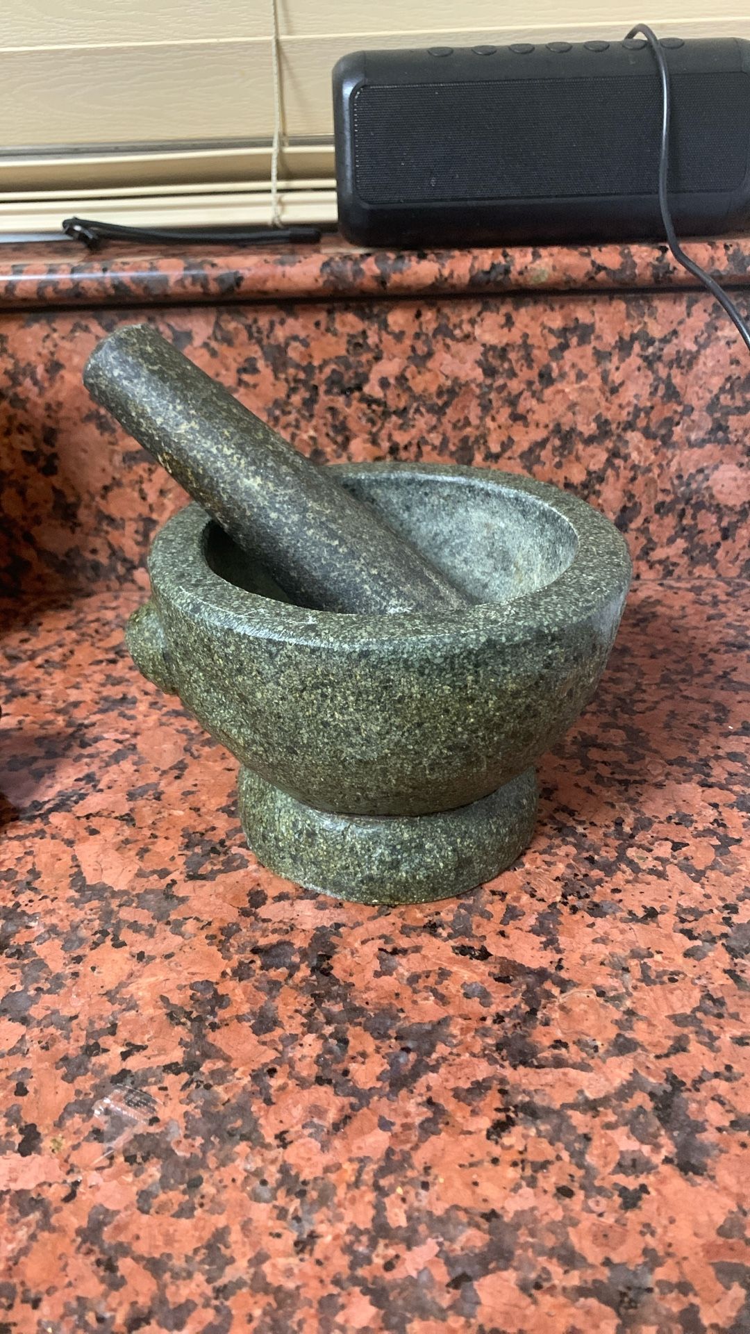 Vintage Mid Century Large Green Granite Pestle & Mortar,weight 9 Lb.