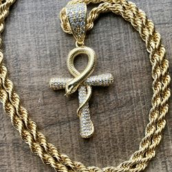 💰🧨💸🧨🧨🩸ANKH PENDANT ‼️Lab Diamond Micro Pave 💎 ♨️💯Free 24” 3mm Rope chain 🚫❌Top Quality Guaranteed‼️🧨🧨