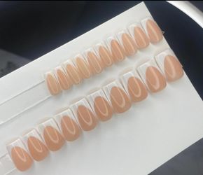 Short square press on nails white French tips nude handmade